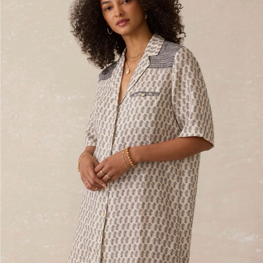 Faherty Patterned Cream and Black Women's dress